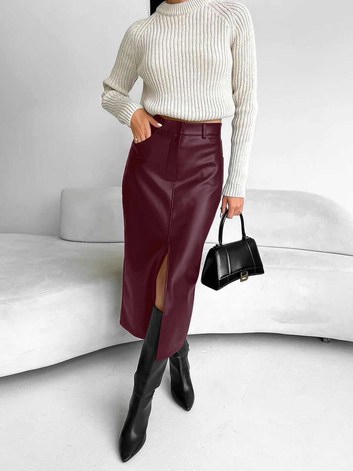 Olivia | Women'S High-Slit Elegant Midi Skirt
