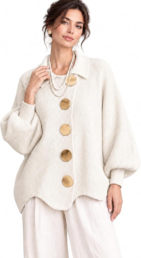 Stefania | Oversized Knit Cardigan with Gold-Tone Buttons