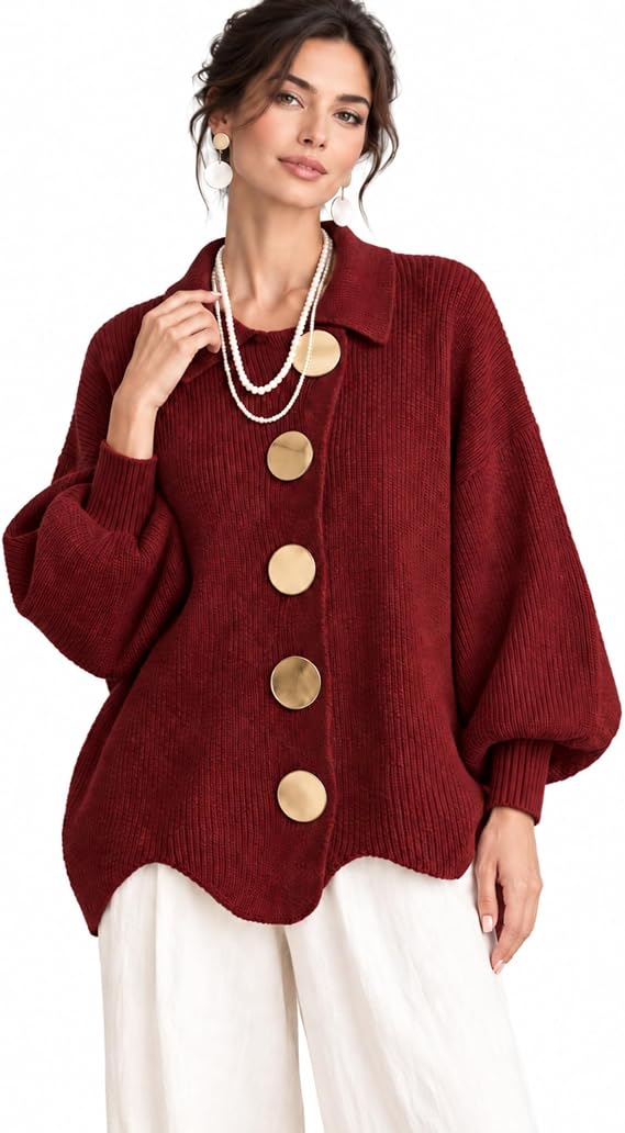 Stefania | Oversized Knit Cardigan with Gold-Tone Buttons