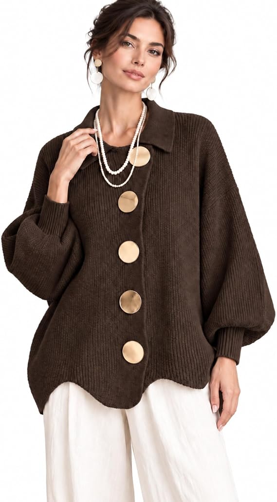 Stefania | Oversized Knit Cardigan with Gold-Tone Buttons