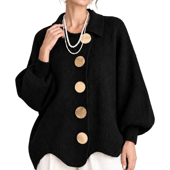 Stefania | Oversized Knit Cardigan with Gold-Tone Buttons
