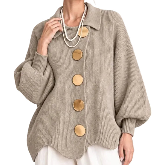 Stefania | Oversized Knit Cardigan with Gold-Tone Buttons