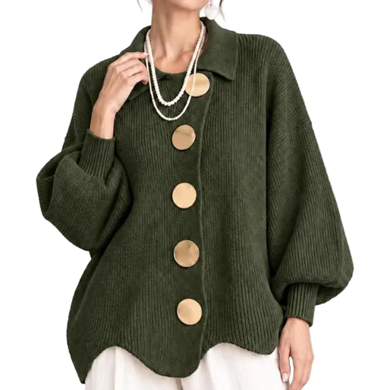 Stefania | Oversized Knit Cardigan with Gold-Tone Buttons