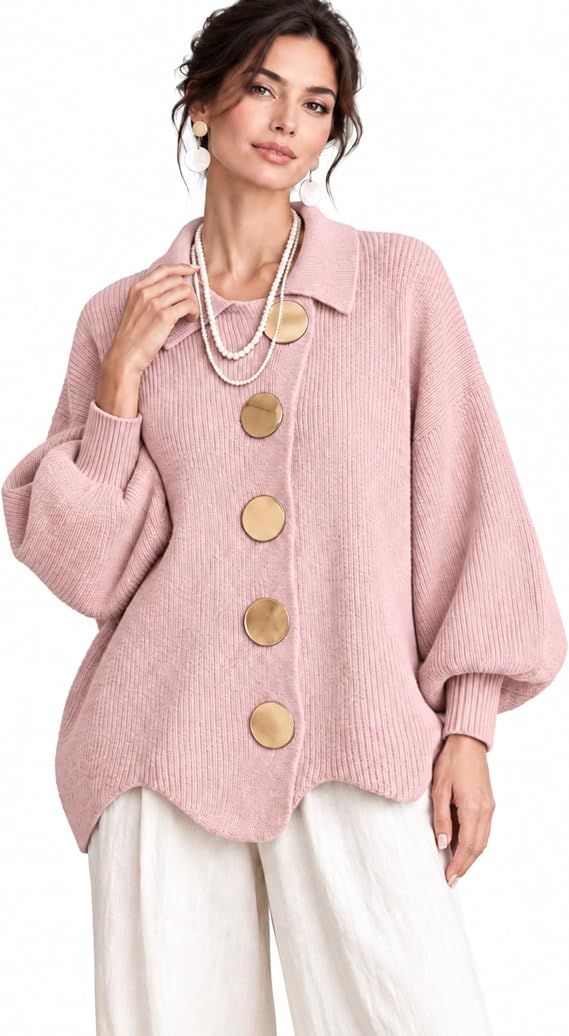 Stefania | Oversized Knit Cardigan with Gold-Tone Buttons