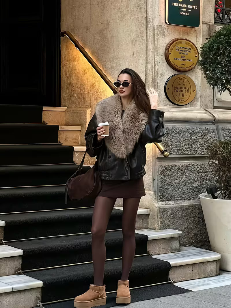 Verity | Fur Collar Faux Leather Coat