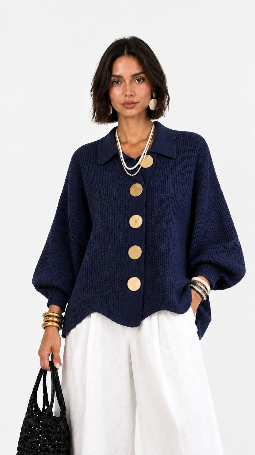 Stefania | Oversized Knit Cardigan with Gold-Tone Buttons