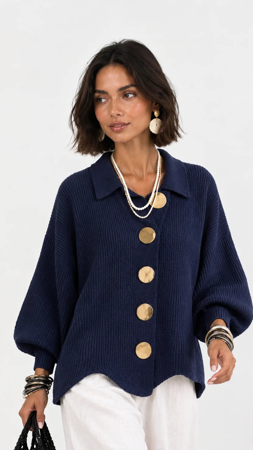 Stefania | Oversized Knit Cardigan with Gold-Tone Buttons