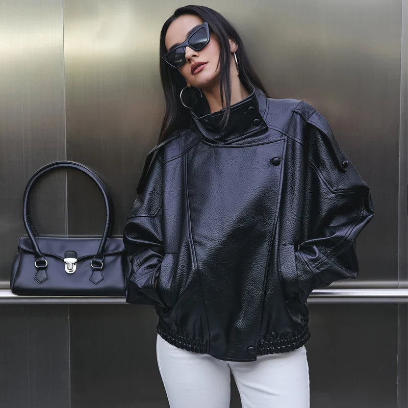 Reina | Oversized Faux Leather Bomber