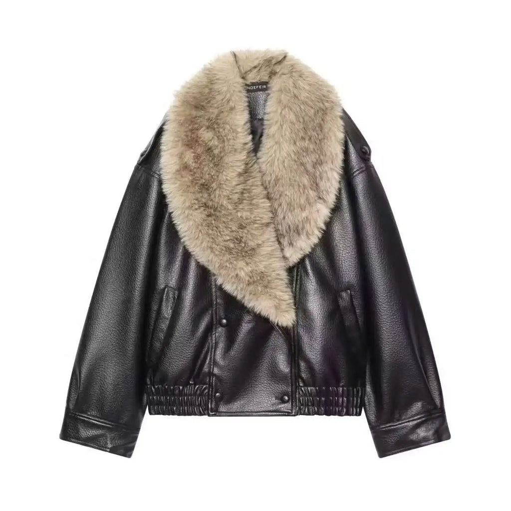 Verity | Fur Collar Faux Leather Coat