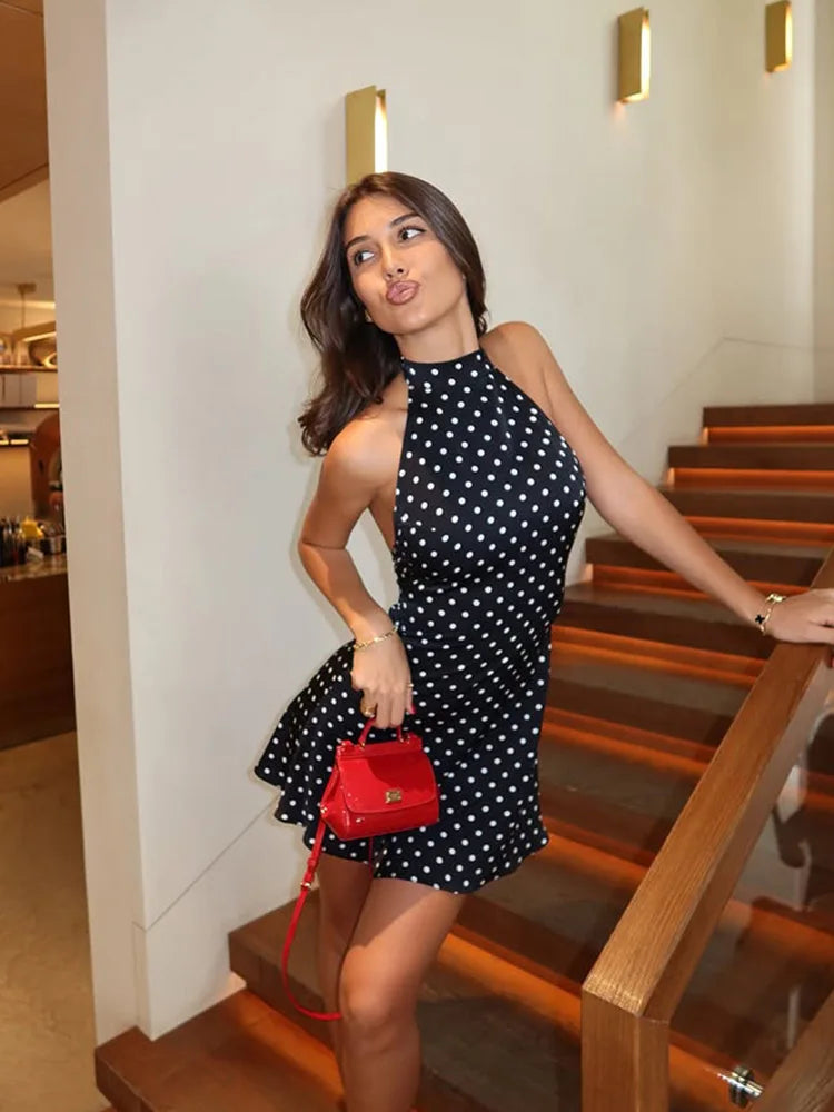 Viveca | Dot Print Halter Mini Dress