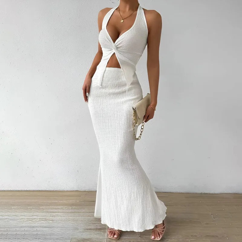 Ivy | Lace-Up Vest & Maxi Skirt Set