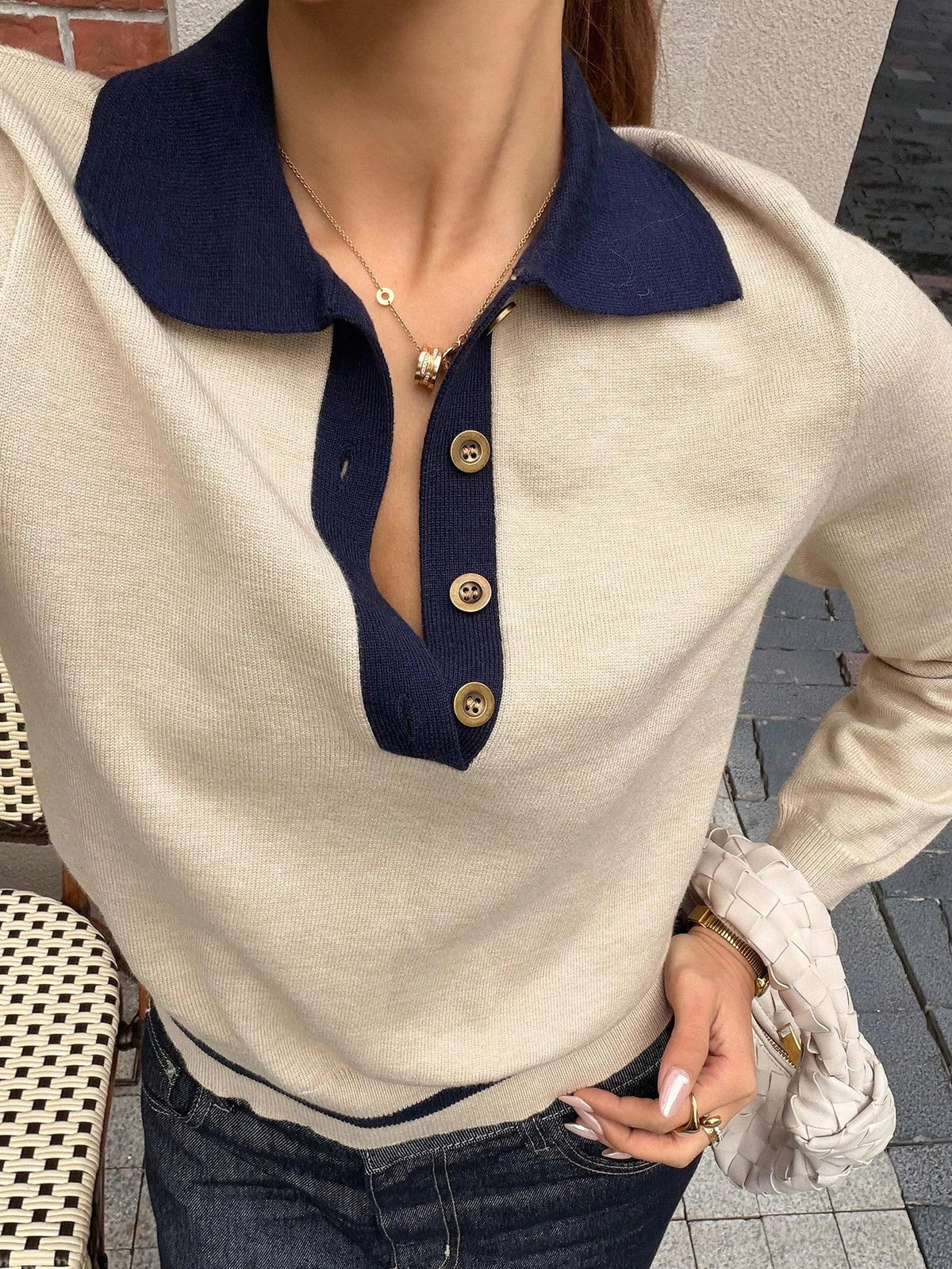 Saoirse | Colour Block Polo Neck Knit