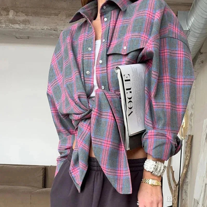 Nell | Oversized Plaid Button-Down Shirt