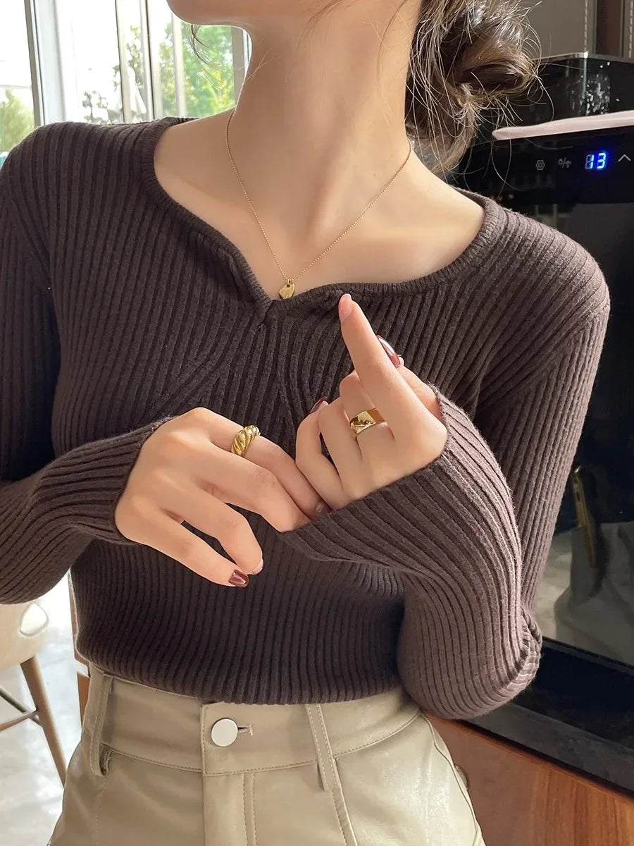 Elspeth | Ribbed V-Neck Bodycon Sweater