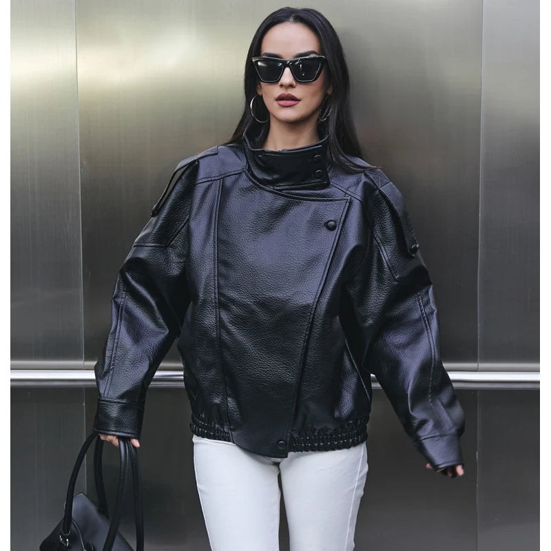 Reina | Oversized Faux Leather Bomber