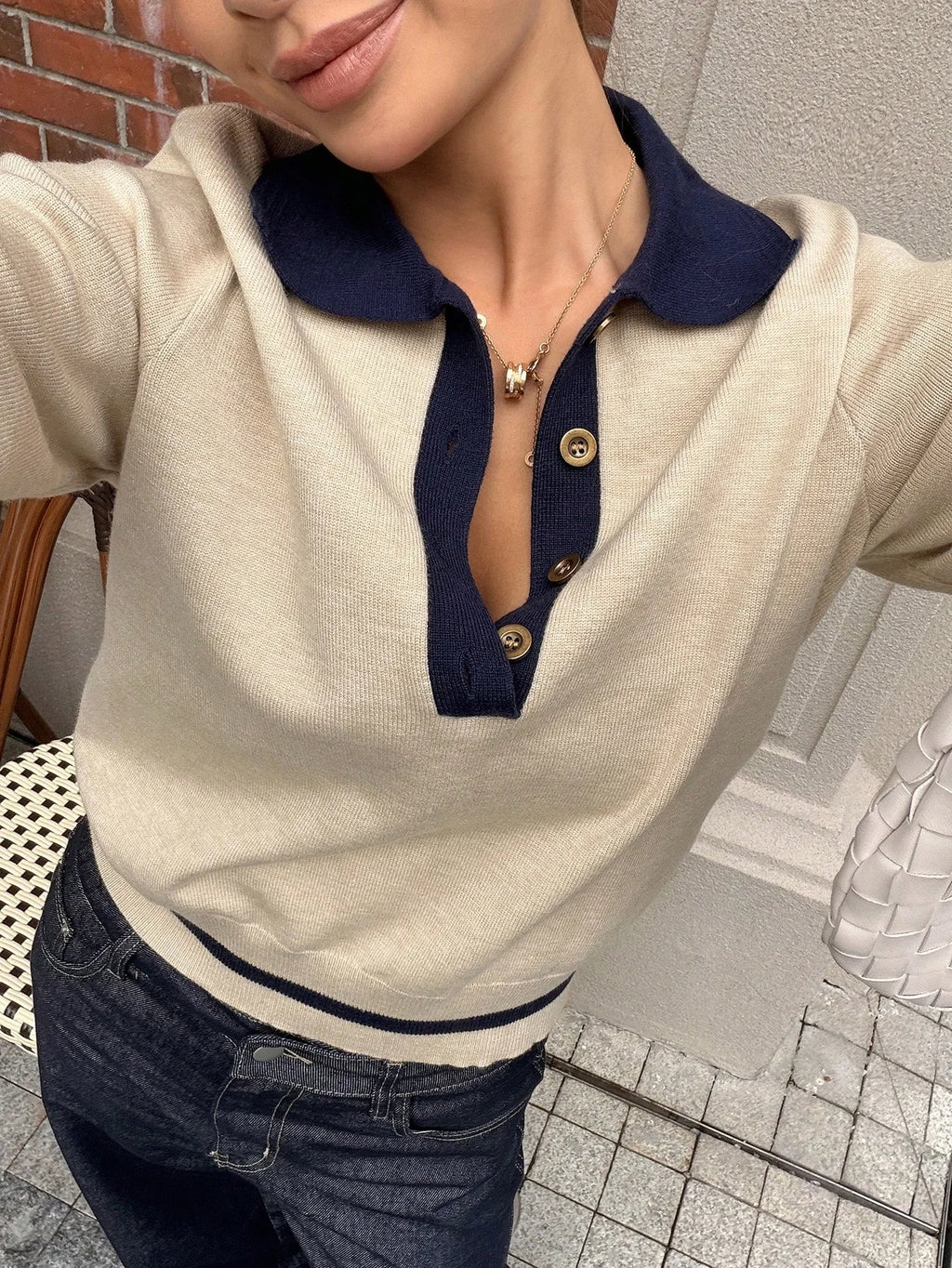Saoirse | Colour Block Polo Neck Knit