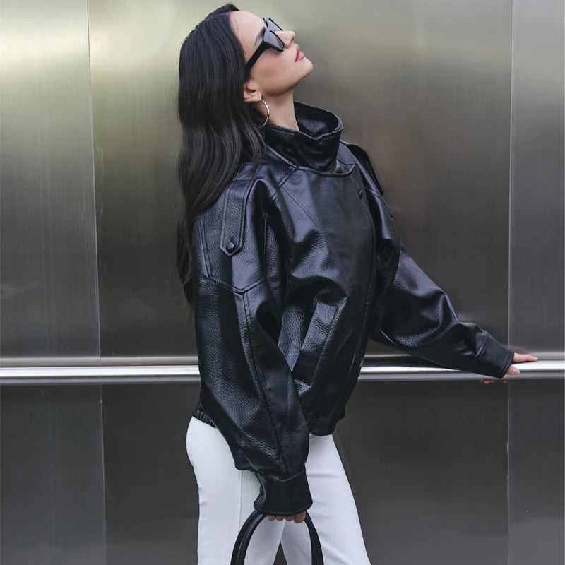 Reina | Oversized Faux Leather Bomber