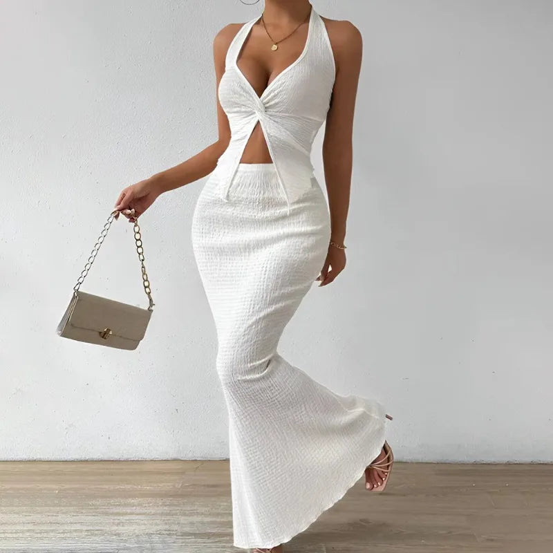 Ivy | Lace-Up Vest & Maxi Skirt Set