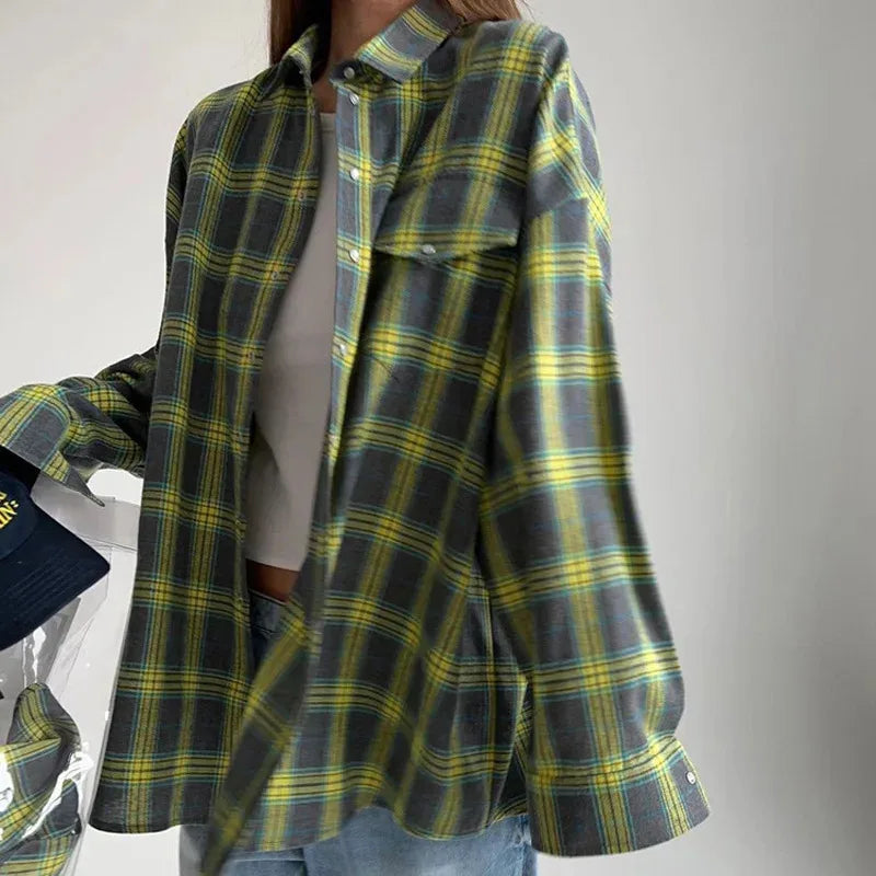 Nell | Oversized Plaid Button-Down Shirt