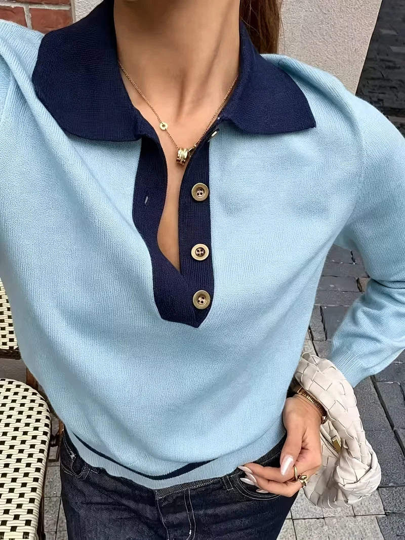 Saoirse | Colour Block Polo Neck Knit