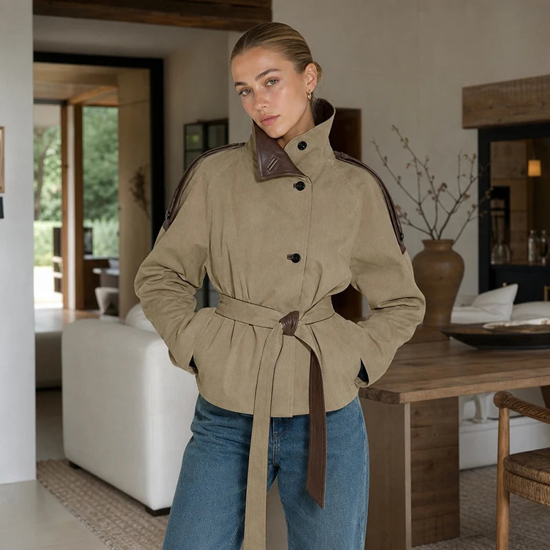 Cassandra | Epaulette Belted Leather Jacket