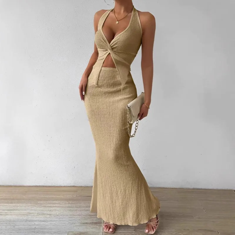 Ivy | Lace-Up Vest & Maxi Skirt Set