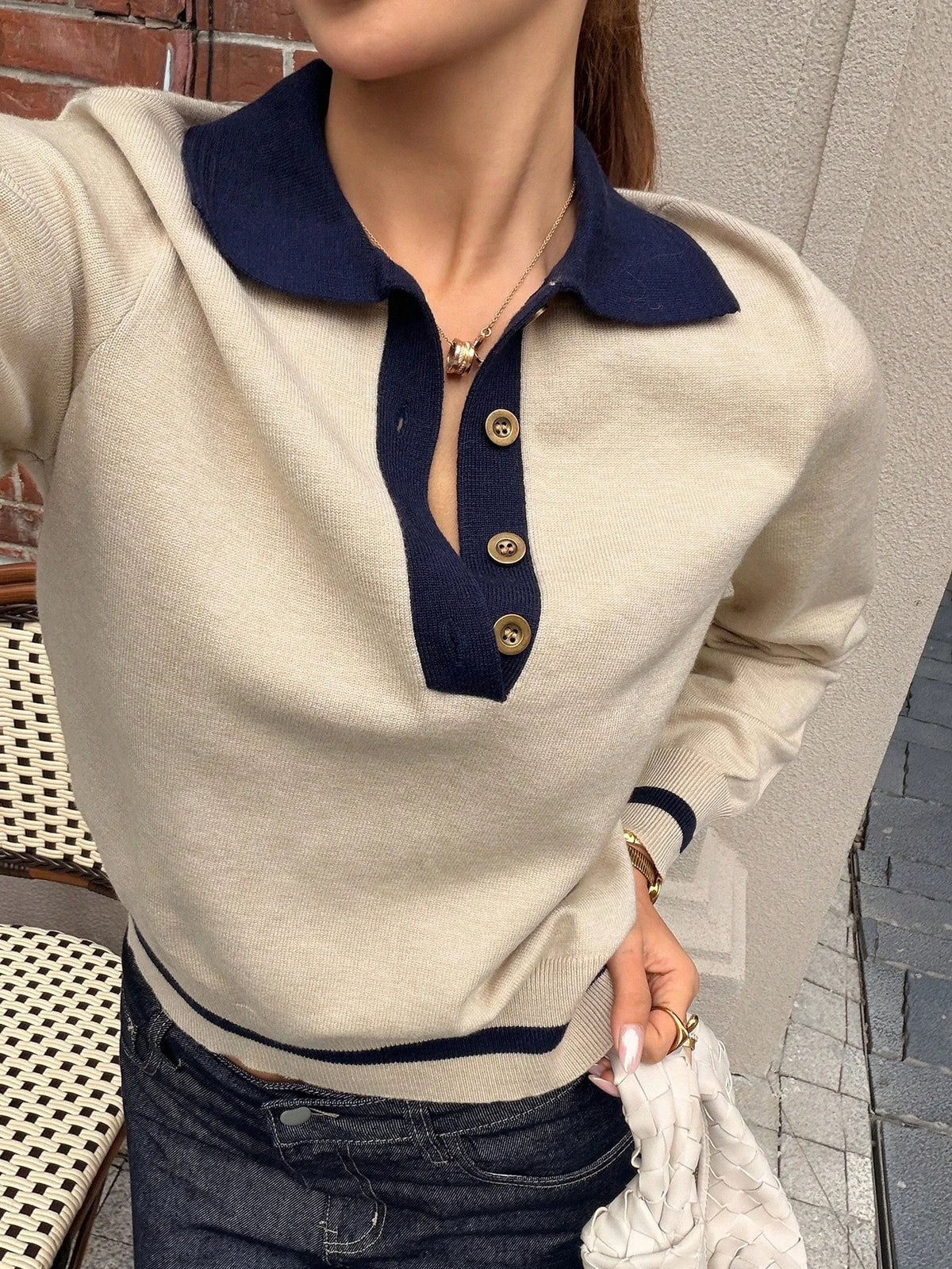Saoirse | Colour Block Polo Neck Knit