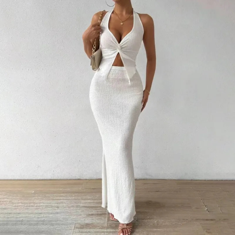 Ivy | Lace-Up Vest & Maxi Skirt Set