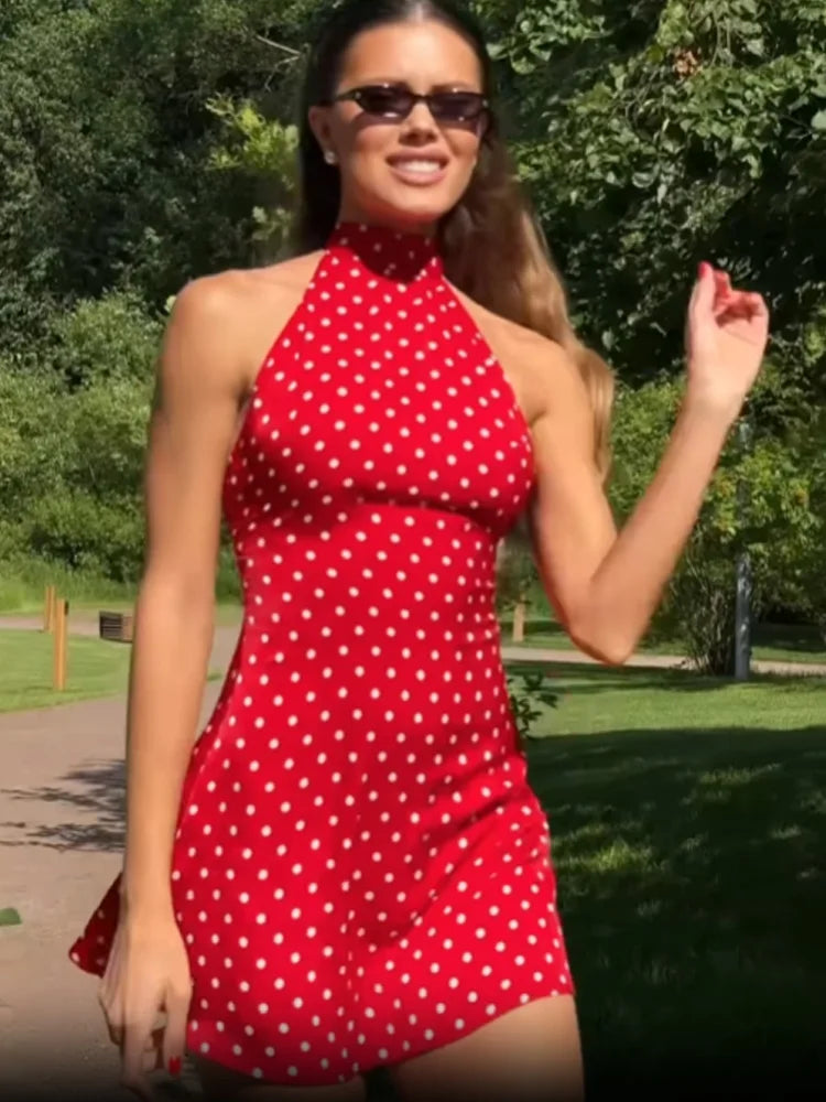 Viveca | Dot Print Halter Mini Dress