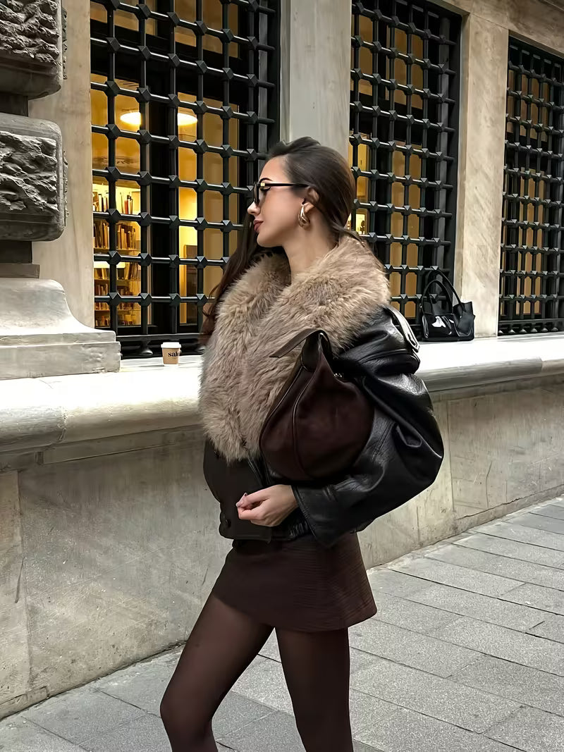 Verity | Fur Collar Faux Leather Coat
